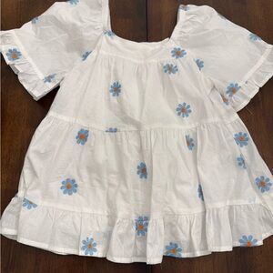 Hayden White Dress with Blue and Orange Embroidery